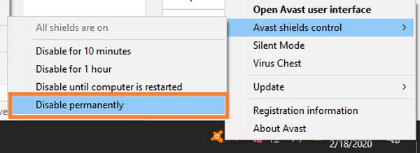 apagar Avast en Windows 10